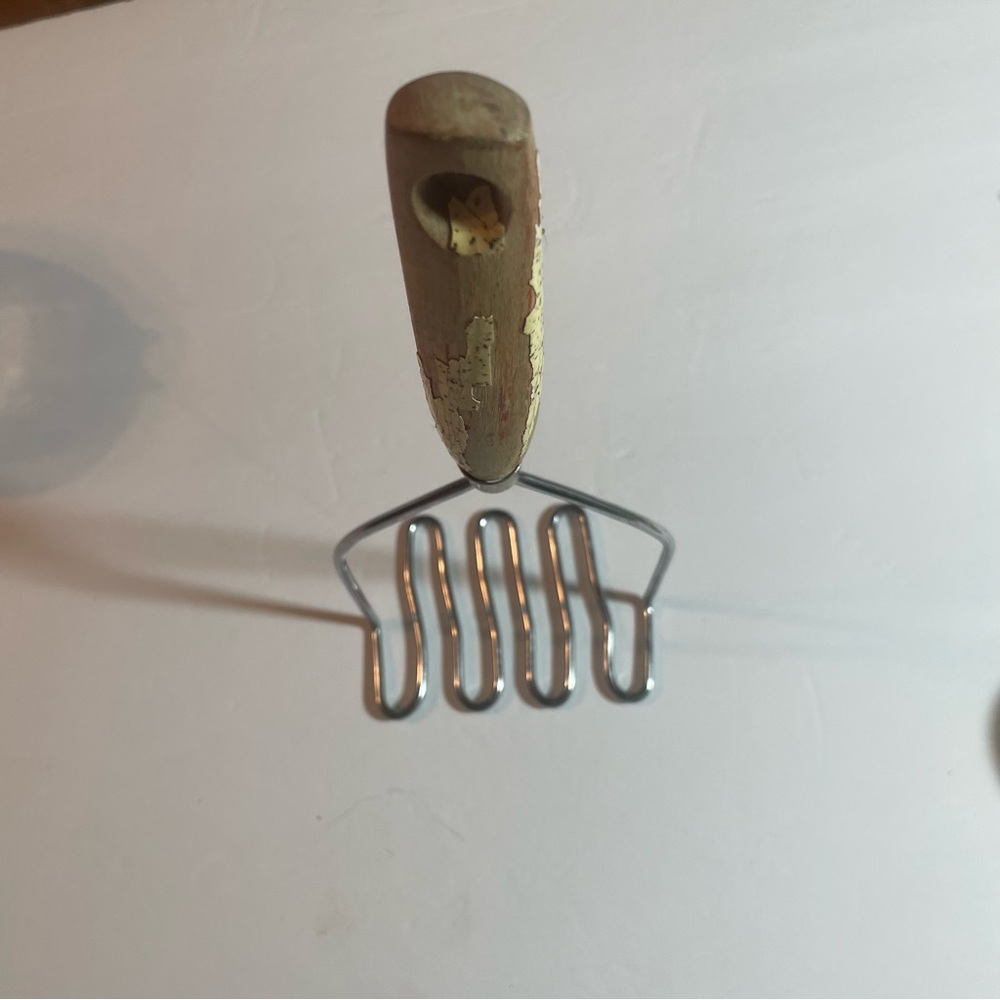 Vintage wooden handle potato masher stainless steel masher hanging hole